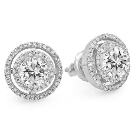 4.90 Carats Round Brilliant Cut Genuine Diamond Women Stud Halo Earrings