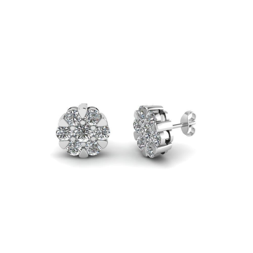 4.90 Carats Round Stud Real Diamond Earring Fine Jewelry 14K White Gold - Stud Earrings-harrychadent.ca