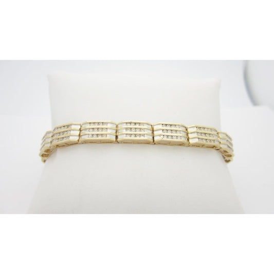 4.90 Carats Small Real Brilliant Cut Diamonds Mens Bracelet Yg 14K