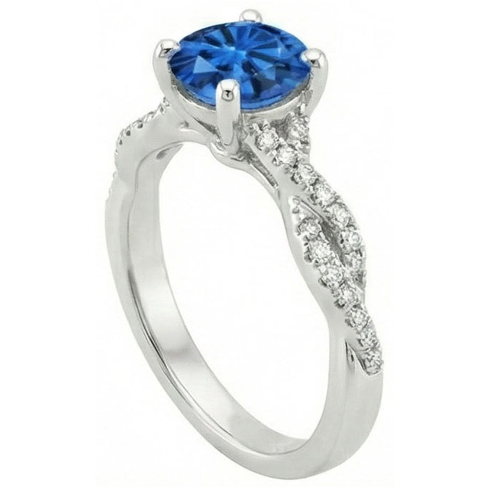 4.90 Ct Round Ceylon Sapphire Natural Earth Mined Diamond ( Not Lab Grown ) s Ring White Gold 14K
