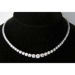 40.00 Ct Round Brilliant Cut Natural Earth Mined Diamonds Tennis Necklace White Gold 14K