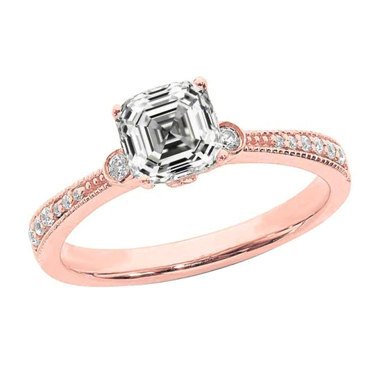 4 Carat Asscher Natural Diamond Ring Tapered Shank