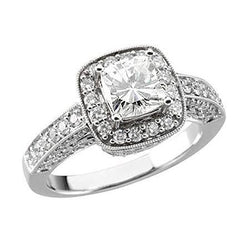 4 Carat Cushion Center Halo Real Diamond Antique Style Ring With Accents