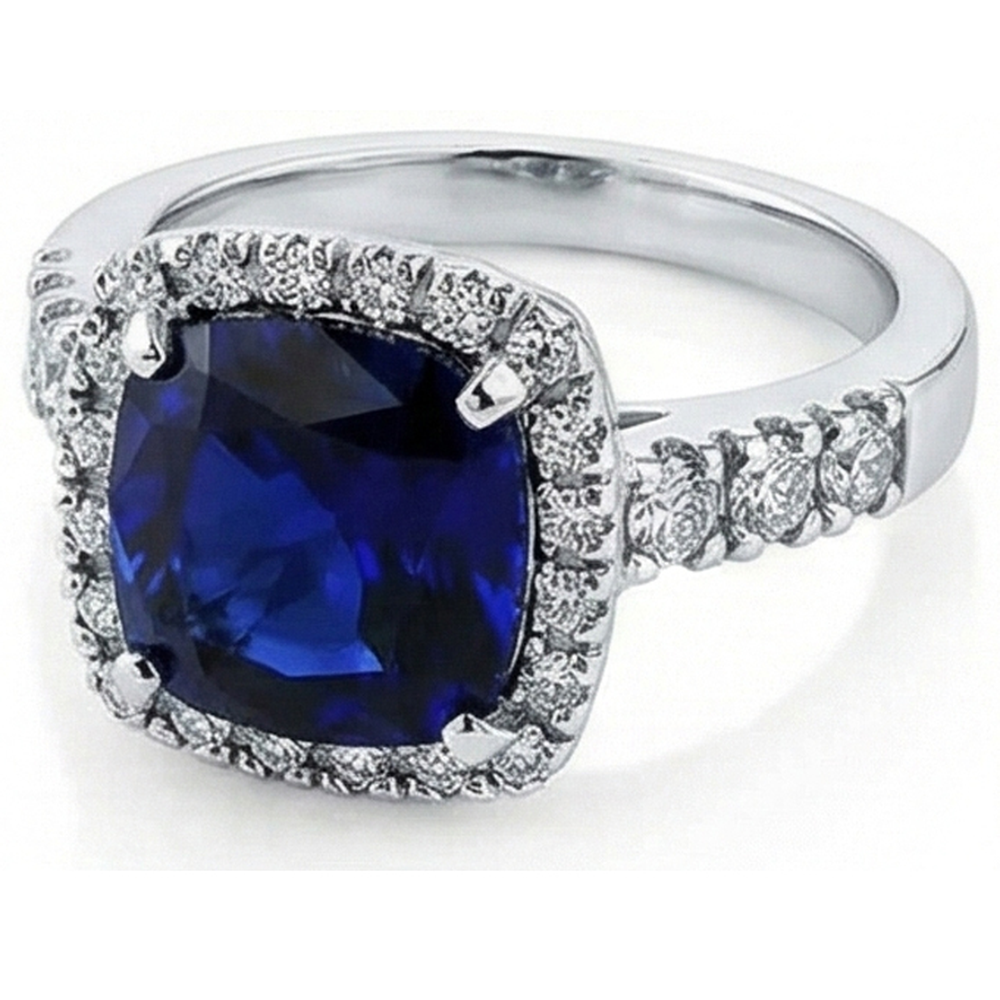 4 Carat Cushion Sapphire Engagement Ring