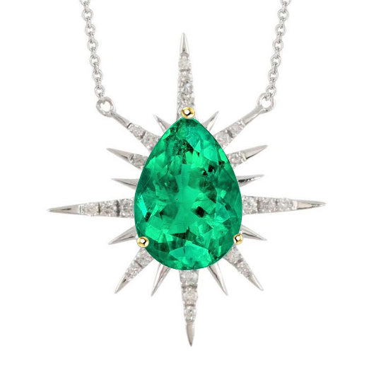 Stone Pendant Necklace 14K Two Tone Gold with Colombian Emerald – main view