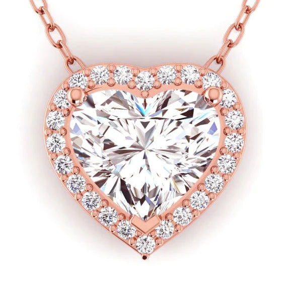 4 Carat Heart Shape Halo Real Diamond Slide Pendant Rose Gold 14K