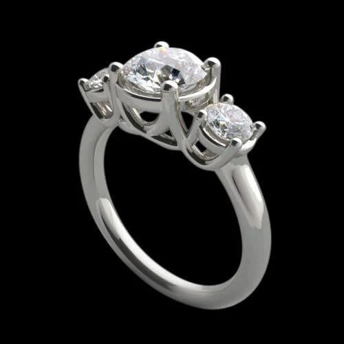 4 Carat Lucida Natural Diamond Three Stone Ring Engagement White Gold Jewelry