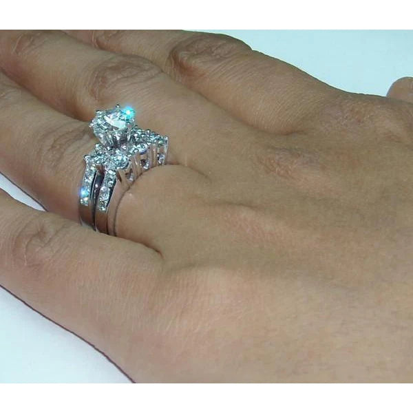 4 Carat Real Diamond Engagement Ring Set White Gold