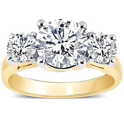 4 Carat Real Diamonds Three Stone Engagement Ring Two Tone Gold New