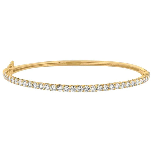 4 Carat Round Brilliant Real Diamond Bangle Yellow Gold 14K