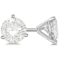 4 Carats 3 Prong Set Solitaire Round Real Diamond Stud Earring