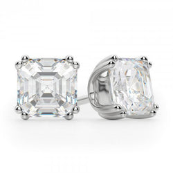 4 Carats Big Asscher Cut Genuine Diamond Stud Earring White Gold Fine Jewelry