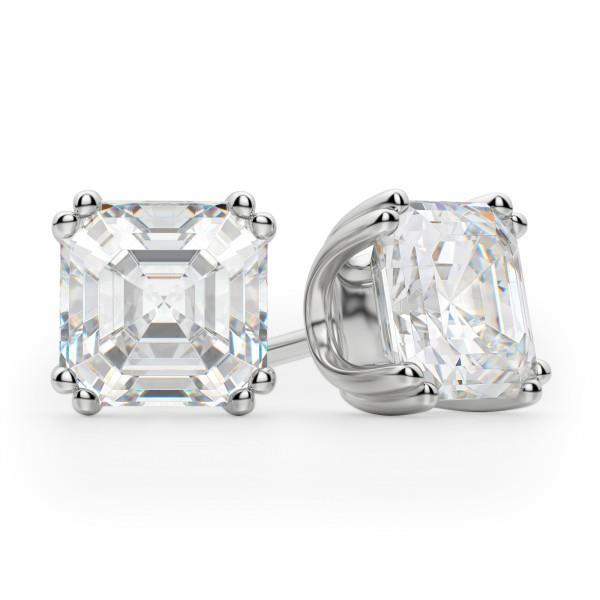 4 Carats Big Asscher Cut Genuine Diamond Stud Earring White Gold Fine Jewelry