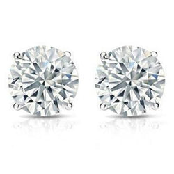 4 Carats Big Round Real Diamond Stud Earring White Solid Gold Fine Jewelry