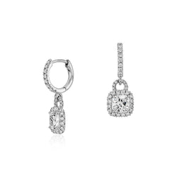 4 Carats Cushion And Round Cut Real Diamond Dangle Earrings 14K White Gold