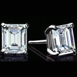 4 Carats Emerald Cut Stud Genuine Diamond Women Fine Earring White Gold 14K