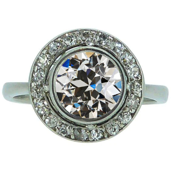4 Carats Halo Anniversary Ring Old Cut Round Real Diamond Bezel Set