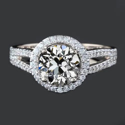 4 Carats Halo Anniversary Ring Old Mine Cut Natural Earth Mined Diamond Split Shank