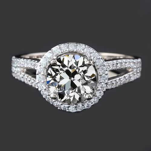 4 Carats Halo Anniversary Ring Old Mine Cut Natural Diamond Split Shank