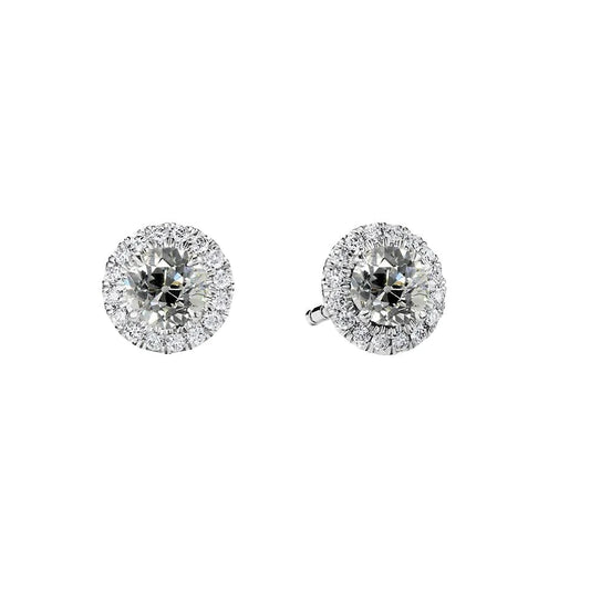 4 Carats Halo Stud Earrings Old Miner Real Diamonds White Gold 14K Jewelry