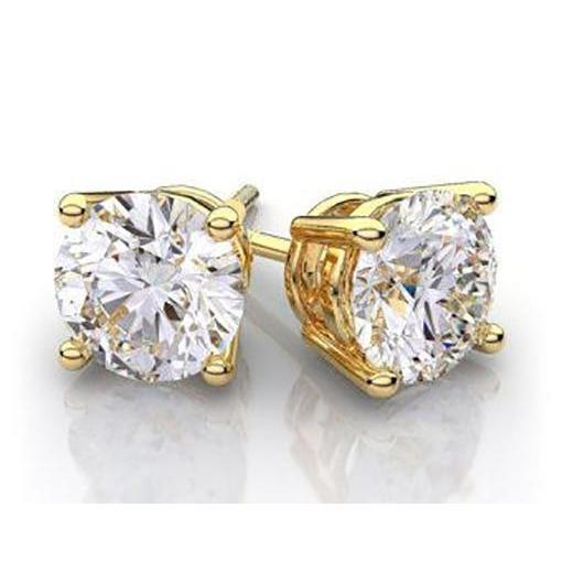 4 Carats Natural Diamond Stud Earrings Yellow Gold 14K Large Push Backs