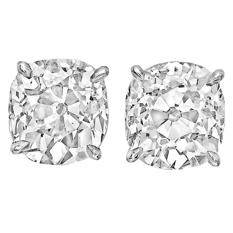 4 Carats Old Miner Genuine Diamond Stud Earrings White Gold 14K