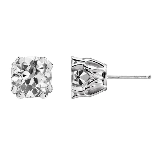 4 Carats Old Miner Real Diamond Stud Earrings Prong Set Push Backs