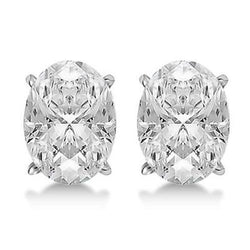 4 Carats Oval Cut Genuine Diamond Stud Women Earring White Gold 14K