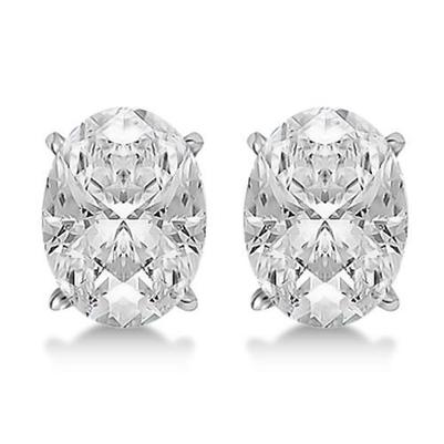 4 Carats Oval Cut Genuine Diamond Stud Women Earring White Gold 14K