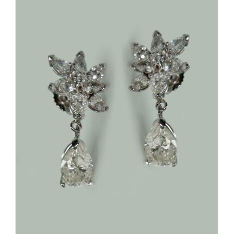 4 Carats Pear Shape Marquise Genuine Diamond Dangle Hanging 