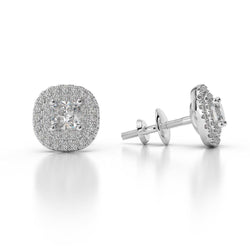 4 Carats Prong Sparkling Real Diamond Stud Halo Earrings White Gold 14K