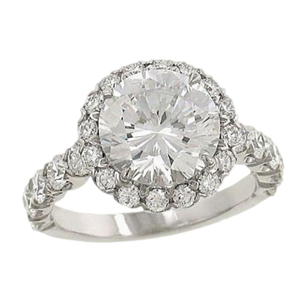 4 Carats Real Diamond Halo Ring Pave Jewelry Engagement White Gold