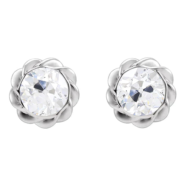 4 Carats Real Diamond Stud Earrings Bezel Set Old Cut Jewelry Twisted Style