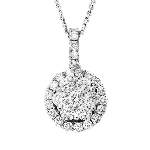 4 Carats Round Cut Genuine Diamond Halo Ladies Pendant Necklace Gold 14K