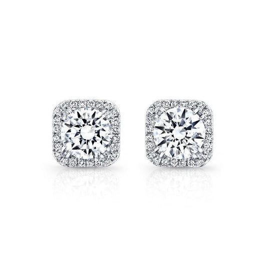4 Carats Round Cut Natural Diamond Stud Halo Earring Fine Gold Women Jewelry