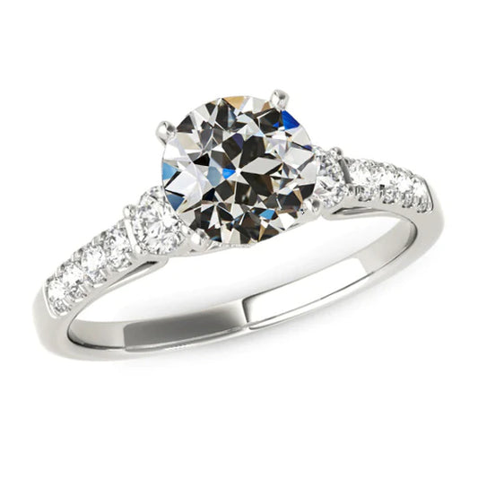 4 Carats Round Old Mine Cut Genuine Diamond Ring Gold Women's Jewelry