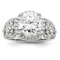 4 Carats Round Shaped Natural Earth Mined Diamond with Accents Lady Gold Ring
