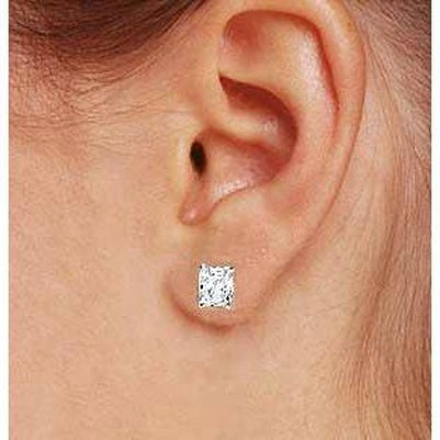 4 Carats Solitaire Real Radiant Cut Diamond Stud Earring White Gold 14K