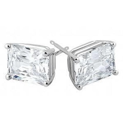 4 Carats Solitaire Real Radiant Cut Diamond Stud Earring White Gold 14K