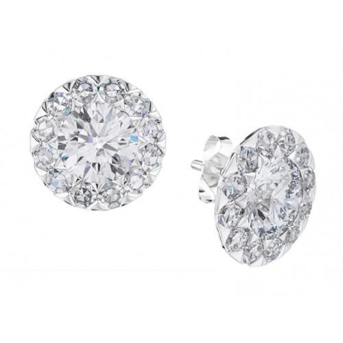 4 Carats Sparkling Real Diamonds Ladies Studs Halo Earrings White Gold 14K