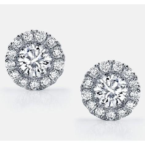 4 Carats Sparkling Round Cut Real Diamond Stud Earrings White Gold 14K