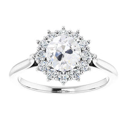 4 Carats Women's Halo Ring Round Old Mine Cut Real Natural Earth Mined Diamond Prong Set Gold