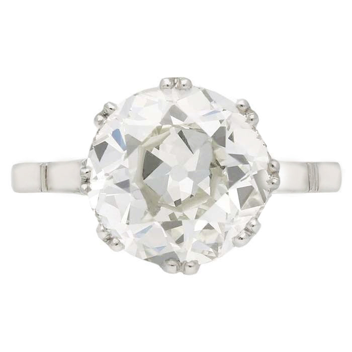 4 Ct Big Round Old Mine Cut Real Diamond Wedding Ring White Gold 14K