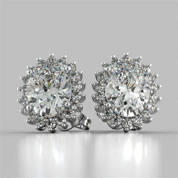4 Ct. Oval Cut Halo Genuine Diamond Stud Earring Diamonds White Gold