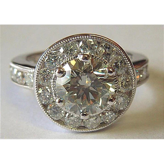 4 Ct Big Diamond Ring Round Genuine Diamond Halo Ring Platinum