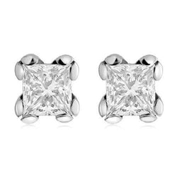 4 Ct Big Princess Cut Solitaire Genuine Diamond Stud Earring 14K White Gold