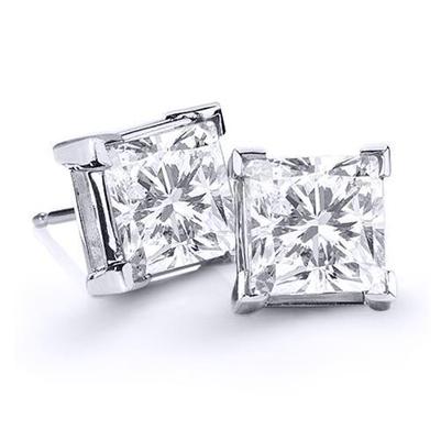 4 Ct Big Solitaire Princess Real Diamond Stud Earring Solid White Gold 14K