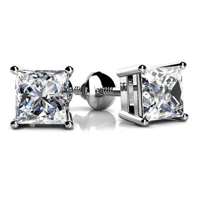 4 Ct Princess Cut Genuine Diamond Stud Earring 14K White Gold New