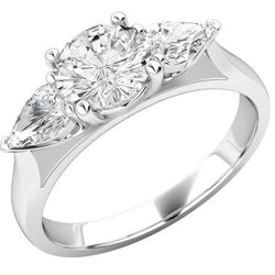 4 Ct Round And Pear Cut Genuine Natural Earth Mined Diamond 3 Stone Wedding Ring New