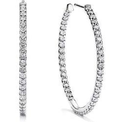 4 Ct Round Brilliant Cut Genuine Diamonds Lady Hoop Earrings 14K White Gold